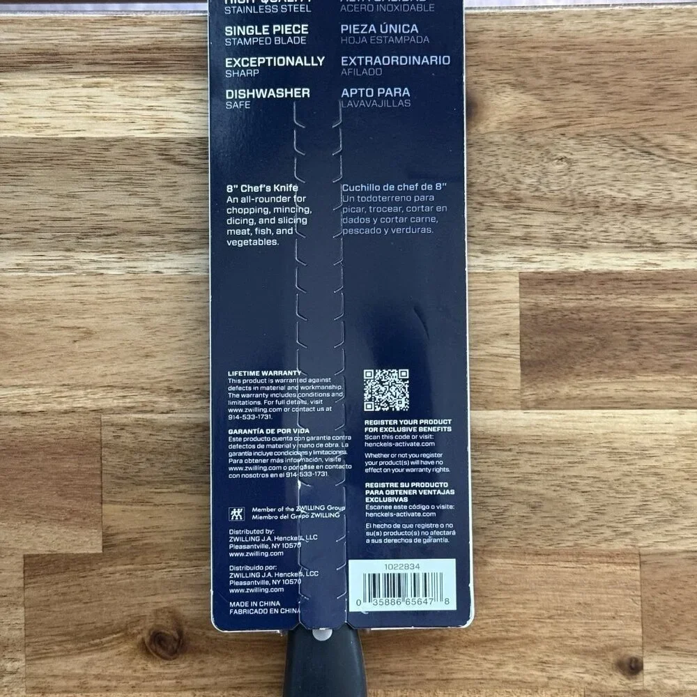 NWT Henckels Everpoint 8-in Triple Rivet‎ Stainless Steel Chef Knife Fine Edge
